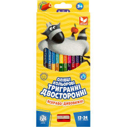 Карандаши цветные трехгранные двусторонние + точилка 24 цвета, в кор. 21*9см, ТМ Школярик, Украина