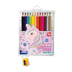 Карандаши цветные круглые Джамбо Unicorn 12 цветов + точилка, пак. 19*12см, ТМ Школярик, Украина