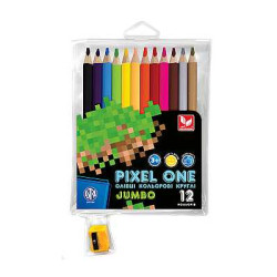 Карандаши цветные круглые Джамбо Pixel One 12 цветов + точилка, пак.19*13см, ТМ Школярик, Україна