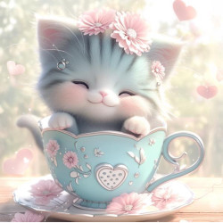 Алмазна мозаїка "Чаювання з кошеням", 20*20см, на рамці, в кор. 21*21*2,5см, ТМ Dreamtoys арт: S10135