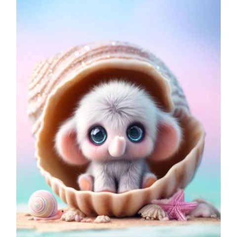 Алмазна мозаїка "Слоненятко в мушлі", 20*20см, на рамці, в кор. 21*21*2,5см, ТМ Dreamtoys арт: S10180