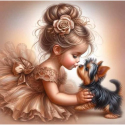 Алмазная мозаика "Девочка и щенок", 20*20см, на рамке, в кор. 21*21*2,5см, ТМ Dreamtoys