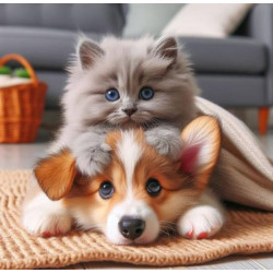 Алмазна мозаїка "Цуценя і кошеня", 20*20см, на рамці, в кор. 21*21*2,5см, ТМ Dreamtoys арт: S10224