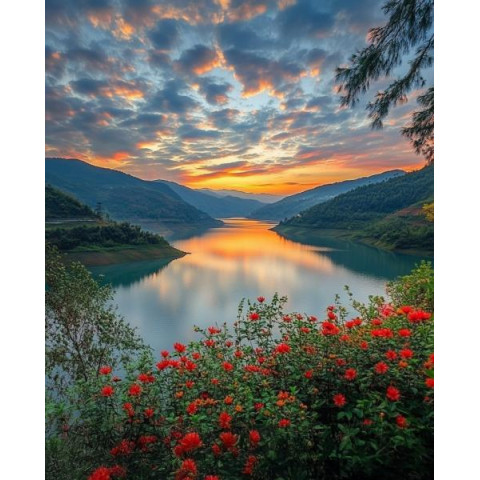 Алмазна мозаїка "Захід сонця на річці", 30*40см, на рамці, в кор. 31*41*2,5см, ТМ Dreamtoys арт: S20188