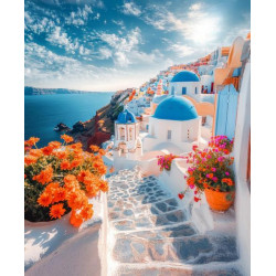 Алмазная мозаика "Деревня Ия на острове Санторини", 30*40см, на рамке, в кор. 31*41*2,5см, ТМ Dreamtoys