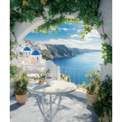 Алмазная мозаика "Столик с видом на море. Санторини", 30*40см, на рамке, в кор. 31*41*2,5см, ТМ Dreamtoys
