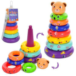 Пірамідка ведмедик 23см, 7 кілець, налипки,у сітці, 12*28*12см  арт: 218D-1Q
