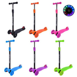 Самокат детский 4-х колесный MAXI, колеса PU светящиеся, 6 цветов микс, пакет 60*25см 
