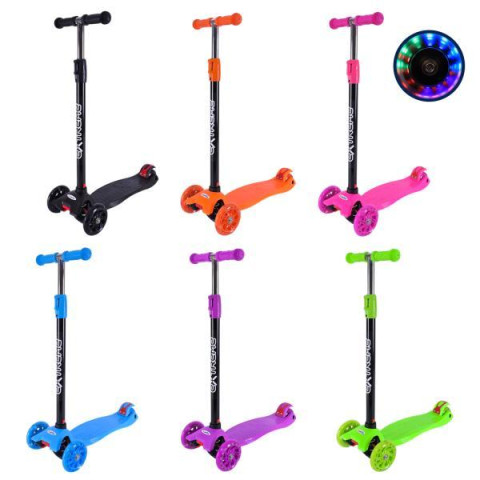 Самокат детский 4-х колесный MAXI, колеса PU светящиеся, 6 цветов микс, пакет 60*25см 