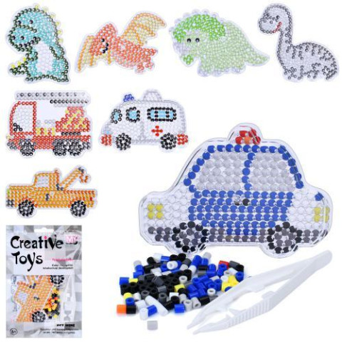 Мозаїка термомозаїка, трубчата, пінцет, 8 видів(4 динозаври, 4 транспорт), пак. 12,5*18*2см   арт: CT-0023K-N