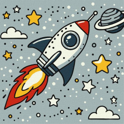 Картина за номерами для дітей "Космічна ракета" 25х25см, термопакет, ТМ Ідейка, Україна арт: KHO1229