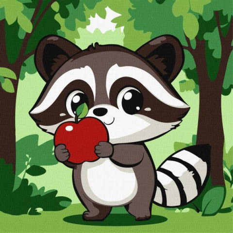 Картина за номерами "Милий єнот з яблучком" 30х30см, термопакет, ТМ Ідейка, Україна арт: KHO6719