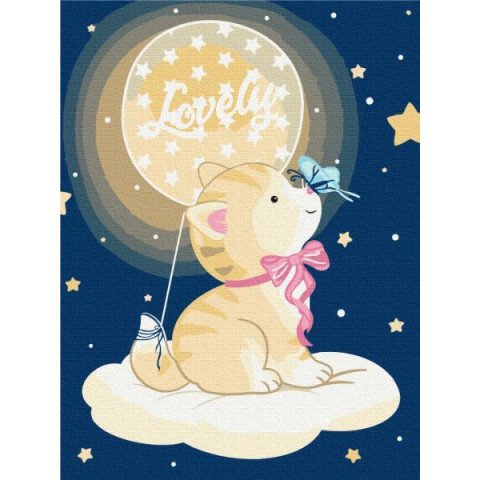 Картина за номерами Котик на хмаринці, 30*40см, термопакет, ТМ Brushme, Україна арт: KBS0095