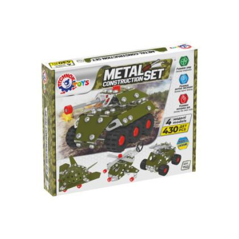 Конструктор металлический Военная техника 430дет, Ракетная установка, Самолет, Военный, Бронетранспортер, в кор. 30*25*5см, ТМ Технок, Украина