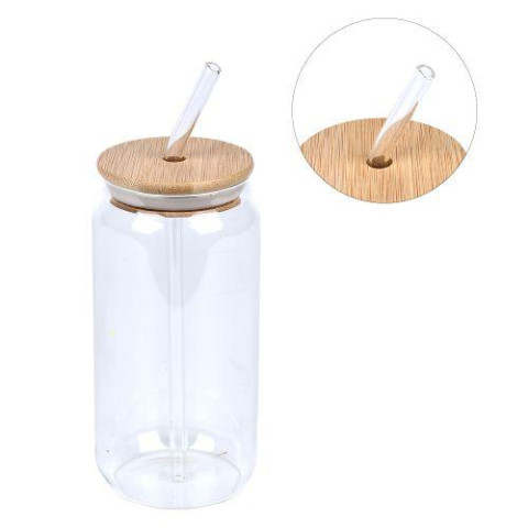 Стакан с бамбуковой крышкой и трубочкой 