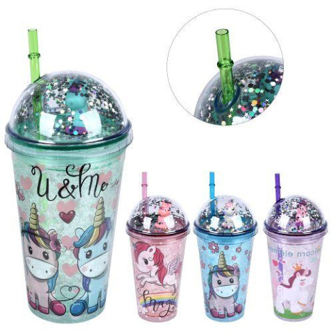 Склянка з кришкою та трубочкою "Unicorn" 450мл, в кор. 22*11*11см  арт: R99846