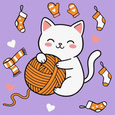 Картина за номерами для дітей "Котик і клубочок (картина №3)" 25х25см, термопакет, ТМ Ідейка, Україна арт: KHO1235