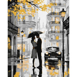 Картина по номерам "Поцелуй под дождем с красками металлик" 40х50см, термопакет, ТМ Идейка, Украина