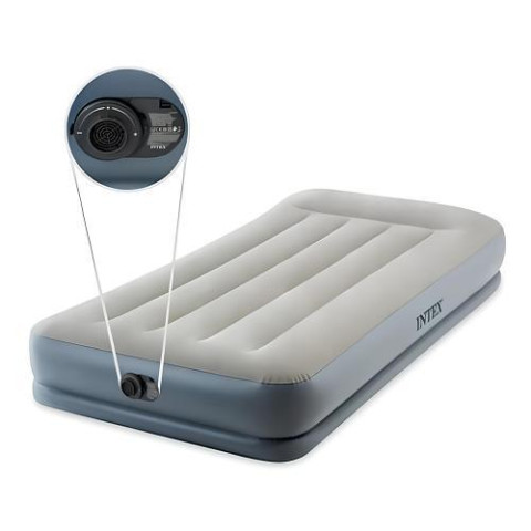 Велюр ліжко 99*191*30см, до 136кг, INTEX, підголовник, вбудований насос 220V, сіро-син, в кор.  арт: 64116