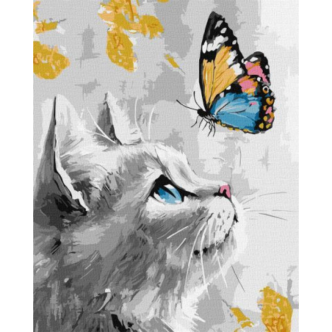 Картина за номерами "Мрійливе кошеня з фарбами металiк extra" 40х50см, термопакет, ТМ Ідейка, Україна арт: KHO6680