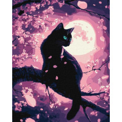 Картина по номерам "Волшебный кот среди сакуры с красками металлик" 40х50см, термопакет, ТМ Идейка, Украина