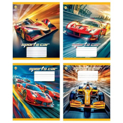 Тетрадь 12 л. кос. с доп.линией цветная обложка Гонка, ЦЕНА ЗА УП. 25ШТ, ТМ Тетрада, Украина