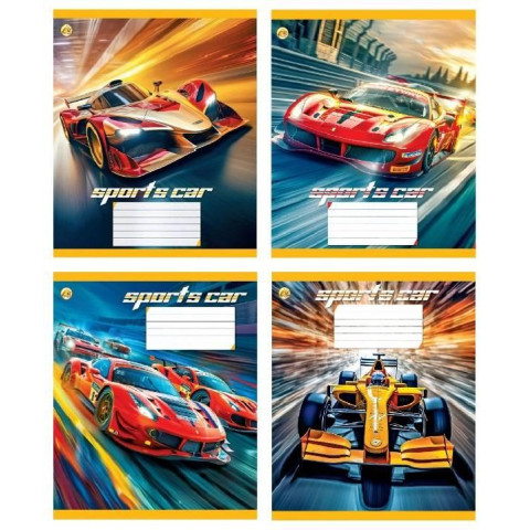 Тетрадь 12 л. кос. с доп.линией цветная обложка Гонка, ЦЕНА ЗА УП. 25ШТ, ТМ Тетрада, Украина