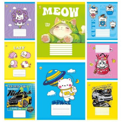 Тетрадь 12 л. косая с доп.линией цветная обложка Микс-4, упаковка 25шт, ТМ Тетрада, Украина