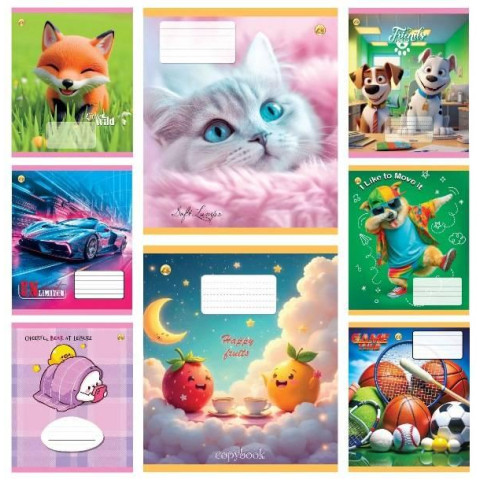 Тетрадь 12 л. косая с доп.линией, цветная обложка Микс-6, ЦЕНА ЗА УП. 25ШТ, ТМ Тетрада, Украина