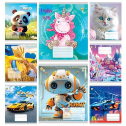 Тетрадь 12 л. косая, с доп. линией, цветная обложка Микс-8, ЦЕНА ЗА УП. 25ШТ, ТМ Тетрада, Украина