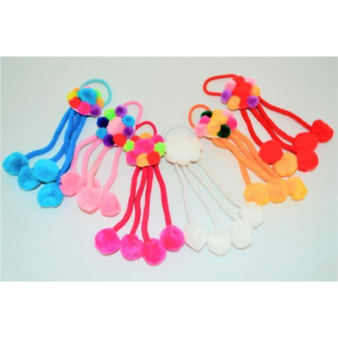 Резинка для волос висюлька с помпонами, ЦЕНА ЗА УП. 12ШТ, пак. 20*15см