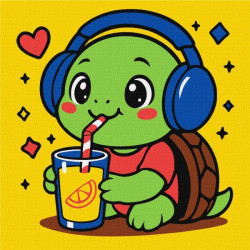 Картина за номерами для дітей "Черепашка п'є лимонад" 25х25см, термопакет, ТМ Ідейка, Україна арт: KHO1289