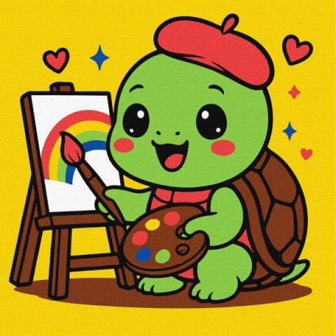 Картина за номерами для дітей "Черепашка художник" 25х25см, термопакет, ТМ Ідейка, Україна арт: KHO1296