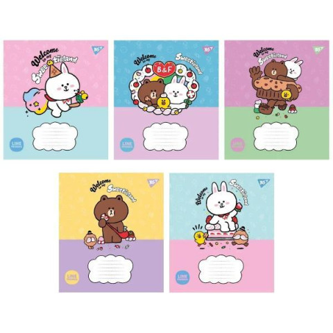 Тетрадь 12л клетка Line Friends. Sweetieland, ЦЕНА ЗА УП. 25ШТ, ТМ YES, Украина