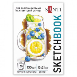 Скетчбук  для спирт. маркерів, &quot;Fresh&quot; А5, 30 арк., склейка, 130г/м2, 21*15см, ТМ SANTI, Україна арт: 743211