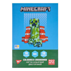 Картон кольоровий двосторонній &quot;Minecraft&quot;, 10 аркушів, А4, папка 30*20см, ТМ YES, Україна арт: 955456