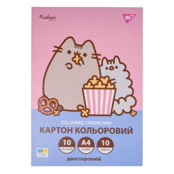 Картон кольоровий двосторонній &quot;Pusheen&quot;, 10 аркушів, А4, папка 30*20см, ТМ YES, Україна арт: 955464