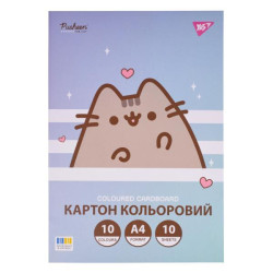 Картон кольоровий односторонній &quot;Pusheen&quot;, 10 аркушів, А4, папка 30*20см, ТМ YES, Україна арт: 955463