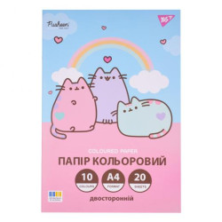 Папір кольоровий двосторонній Pusheen, 20 аркушів, А4, скоба 30*20см, ТМ YES, Україна арт: 955466