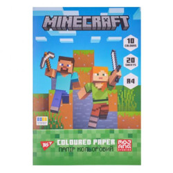 Папір кольоровий односторонній Minecraft, 20 аркушів, А4, скоба 30*20см, ТМ YES, Україна арт: 955457