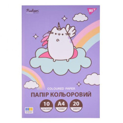 Папір кольоровий односторонній Pusheen, 20 аркушів, А4, скоба 30*20см, ТМ YES, Україна арт: 955465