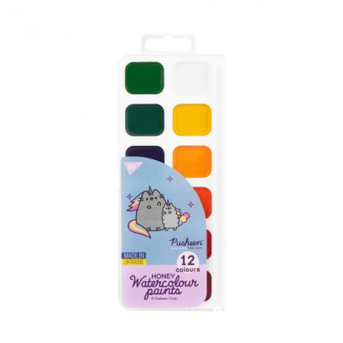 Краски акварельные Pusheen 12 цветов медовые б/п, в кор. 19*8*1см, ТМ YES, Украина