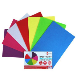 Набор Фетра жесткого, яркие цвета 21х30см, 7 листов, ТМ SANTI, Украина