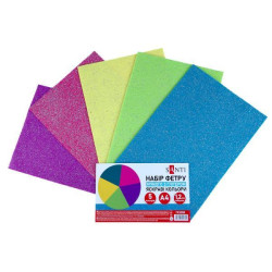 Набір Фетру  м&#039;якого з гліттером, яскраві кольори 21х30см 5 аркушів, ТМ SANTI, Україна арт: 743260