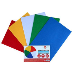 Набір Фетру  м&#039;якого з клейовим шаром, класичні кольори 21х30см  5 аркушів, ТМ SANTI, Україна арт: 743255