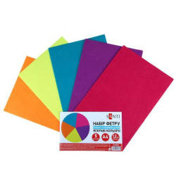 Набір Фетру  м&#039;якого з клейовим шаром, яскраві кольори 21х30см 5 аркушів, ТМ SANTI, Україна арт: 743256