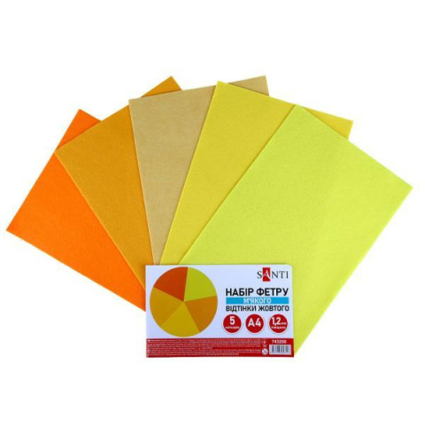 Набір Фетру  м'якого, відтінки жовтого 21х30см 5 аркушів, ТМ SANTI, Україна арт: 743250