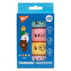 Маркер текстовий &quot;Line Friends&quot; в наборі, 4шт, в кор. 14*8*2см, ТМ YES, Україна арт: 390711