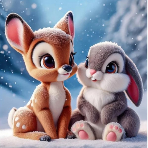 Алмазна мозаїка "Оленятко з зайчиком", 20*20см, на рамці, в кор. 21*21*2,5см, ТМ Dreamtoys арт: S10252