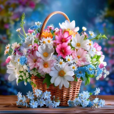 Алмазна мозаїка "Польові квіти в кошику", 20*20см, на рамці, в кор. 21*21*2,5см, ТМ Dreamtoys арт: S10295